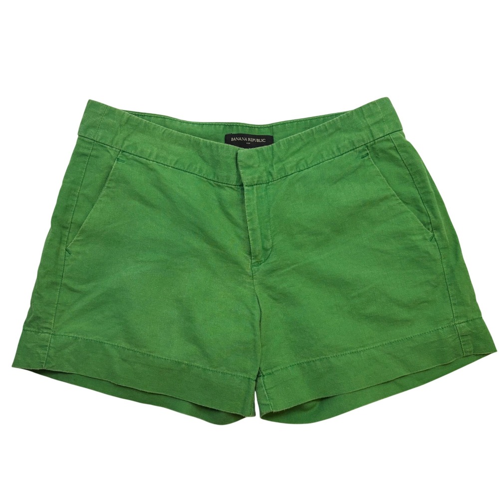 Banana Republic Womens Green Cotton Linen Blend Chino Shorts Size 0 1166